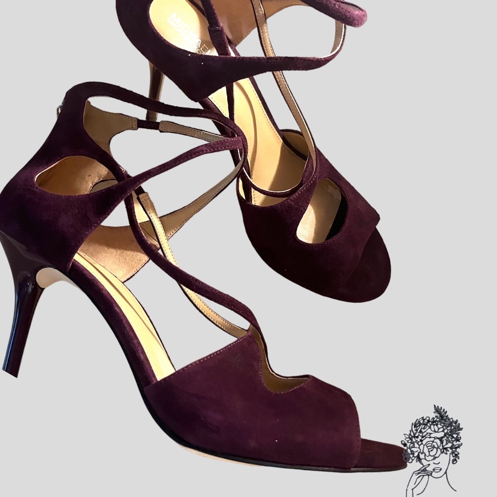 Michael Kors Chantelle Eggplant Purple Suede Strappy Heeled Sandals Size 10M
